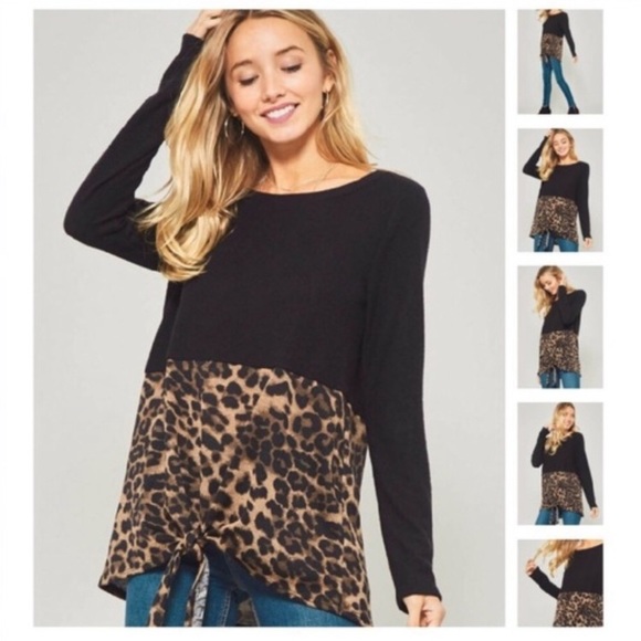 Promesa Colorblock Leopard Print Twist Front Tunic - Picture 2 of 11